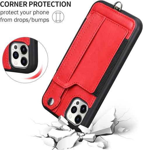 TOOVREN for iPhone 12 Pro Max for Women and Girls with Card Holder Kickstand Adjustable Lanyard Neck Strap, Phone Protective Back Cover for iPhone...
